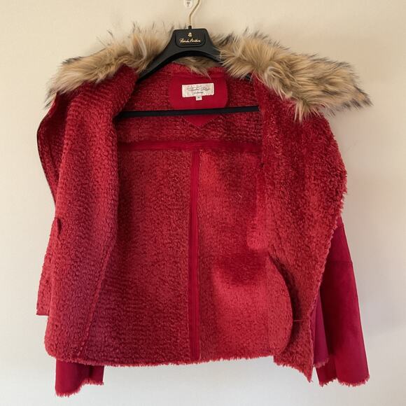 Tasha Polizzi Red Suede Moto Jacket Sz M Detachable Faux Fur Collar Asymmetrical - Picture 4 of 16
